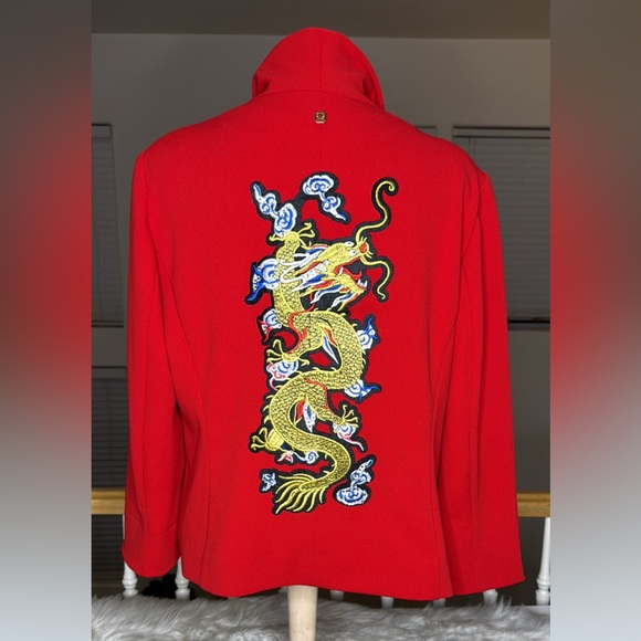 Anne Klein Jackets & Blazers - Anne Klein Red Jacket Blazer Size Large Up cycled Dragon Back Chinese New Year